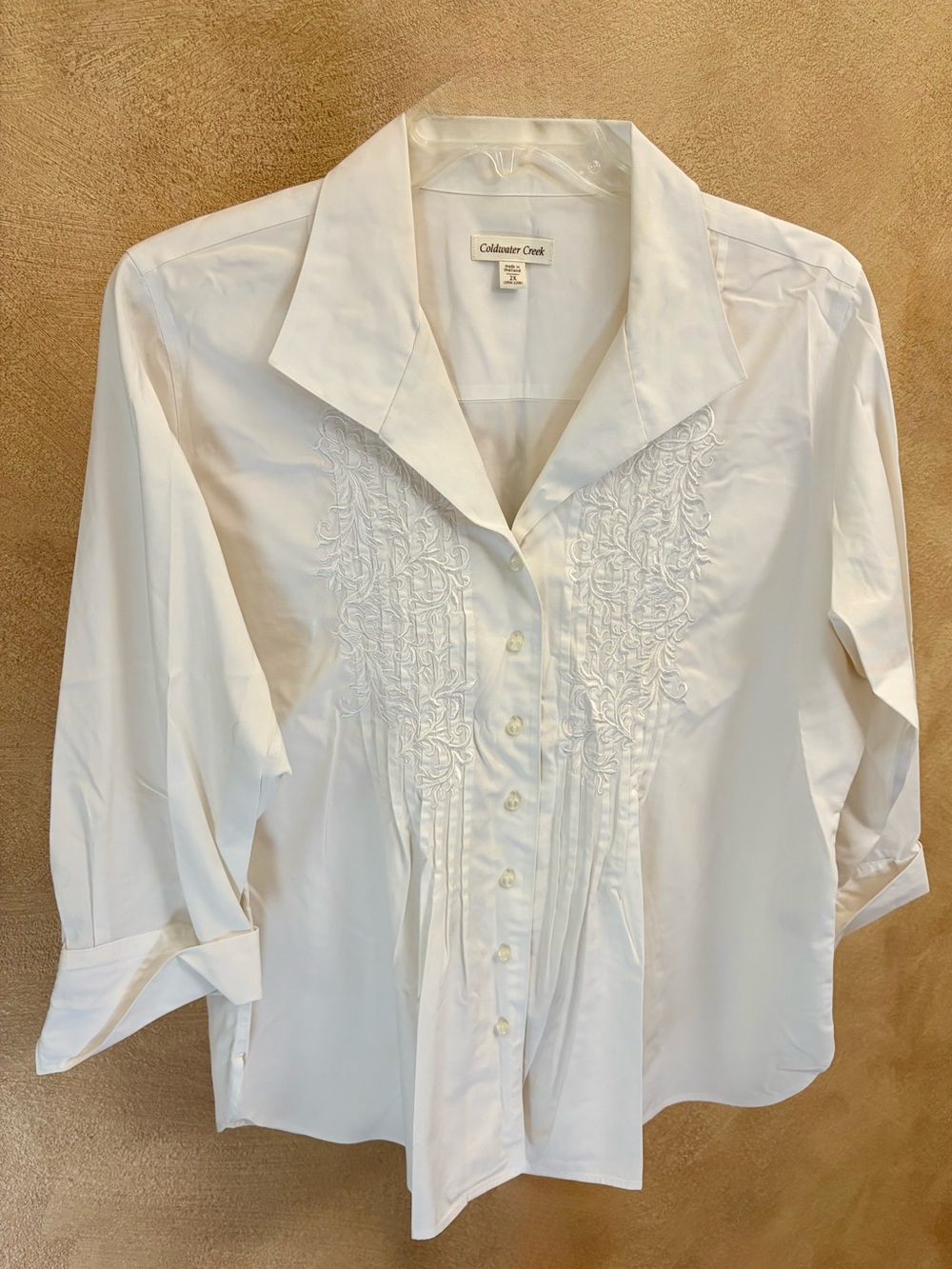 Coldwater Creek 2X (20W-22W) White Embroidered Button-Front Blouse